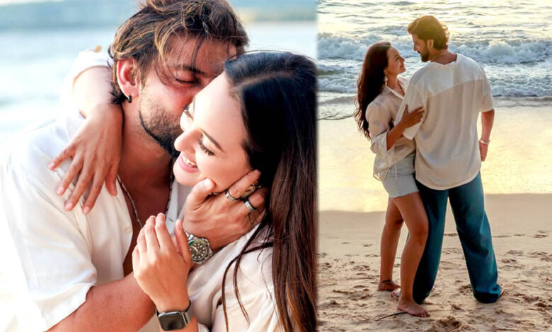 बीच पर रोमांटिक अंदाज में नजर आए सोनाक्षी सिन्हा और जहीर इकबाल, Kiss करते हुए तस्वीरें वायरल